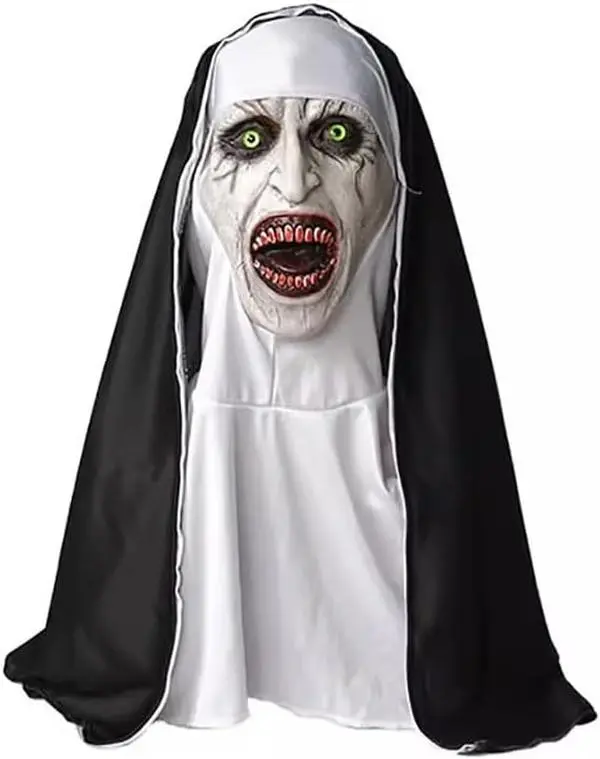 Scary Nun Mask for Halloween-Creepy Horror Costume with Realistic Details, Full Head Cover for Parties & Cosplay