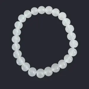 Milky White Glass Bead Bracelet 8mm