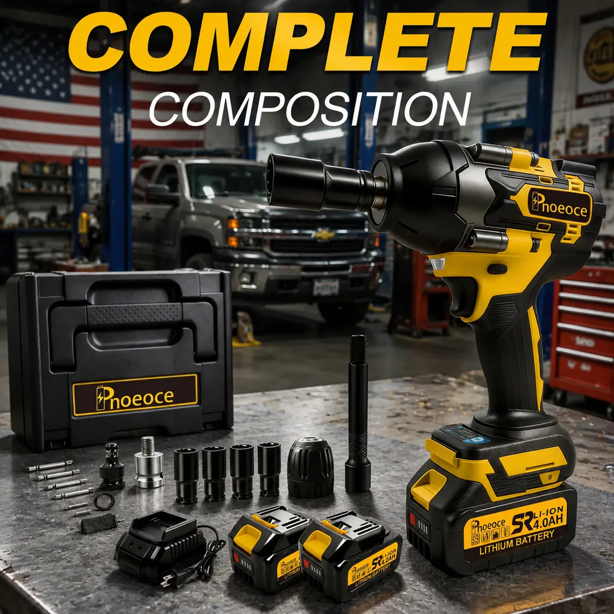 Professional 20V Cordless Impact Wrench Set - 850Nm High Torque, Brushless Motor, 3-Speed Variable Control, Dual Batteries, Fast Charging & LED Light for Automotive Repair