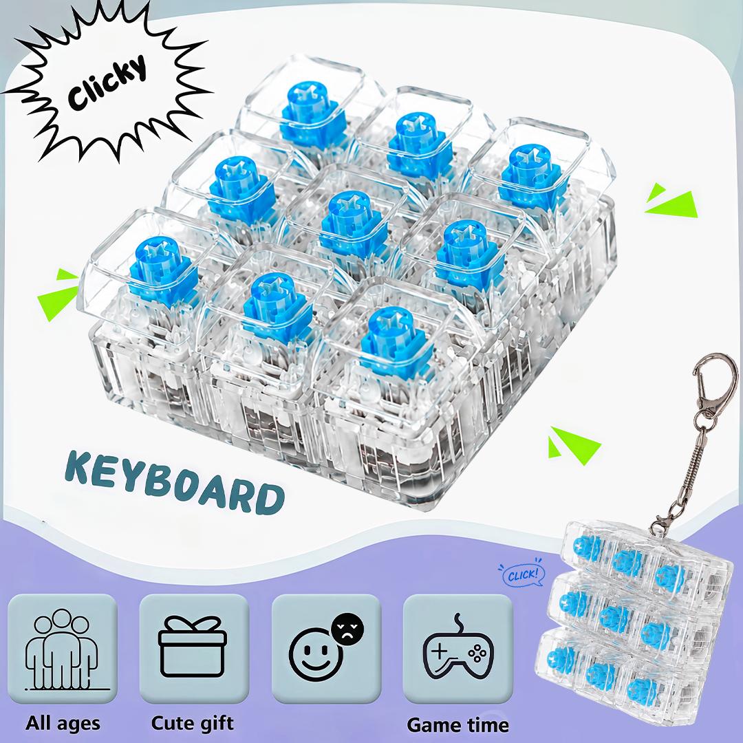 Mechanical Keyboard Fidget Clicker Stress Reliever - Compact Decompression Sensory Toy with Crystal Keycaps, LED Lights, Transparent Acrylic Keys, Christmas Gift Chain, Festive Decor Accent