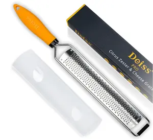 Deiss PRO Citrus Lemon Zester & Cheese Grater — Parmesan Cheese, Lemon, Ginger, Garlic, Nutmeg, Chocolate, Vegetables, Fruits - Razor-Sharp Stainless Steel Blade + Protect Cover - Dishwasher Safe