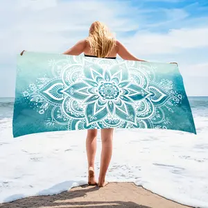1Pcs Beach Towel - Quick-Dry Blue Mandala Lightweight Blue Towel, Portable Swimming Bath Towel, Travel, Camping Towel, Sports Pool