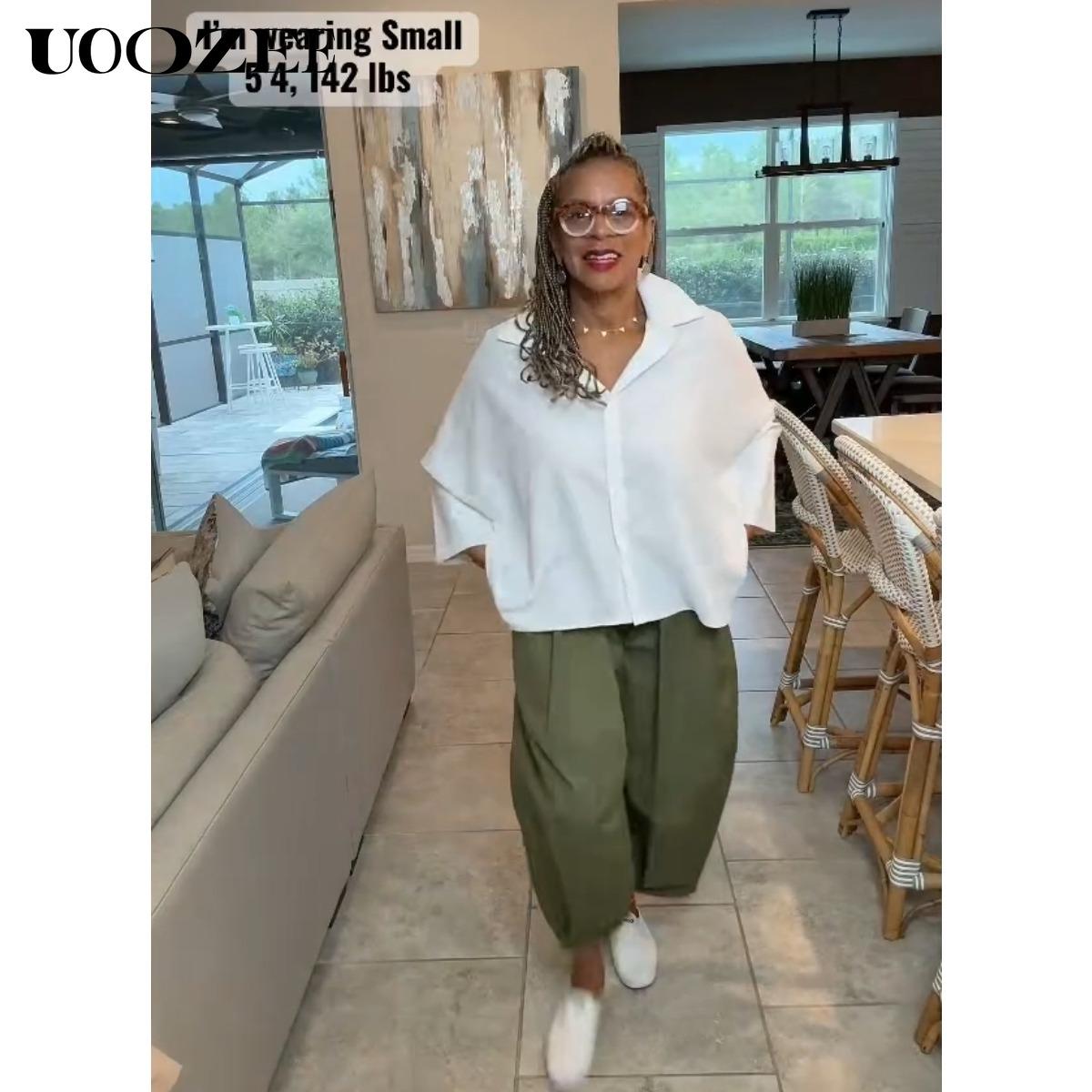 UOOZEE Women's  Loose Oversized Fit Multi-Colored Lapel Shirt Tops for all seasons loose and simple Polyester oversized versatile commuting suitable for a variety of occasions Collared Longsleeves cute fall outfits going tops office outfits  Chic  Casual