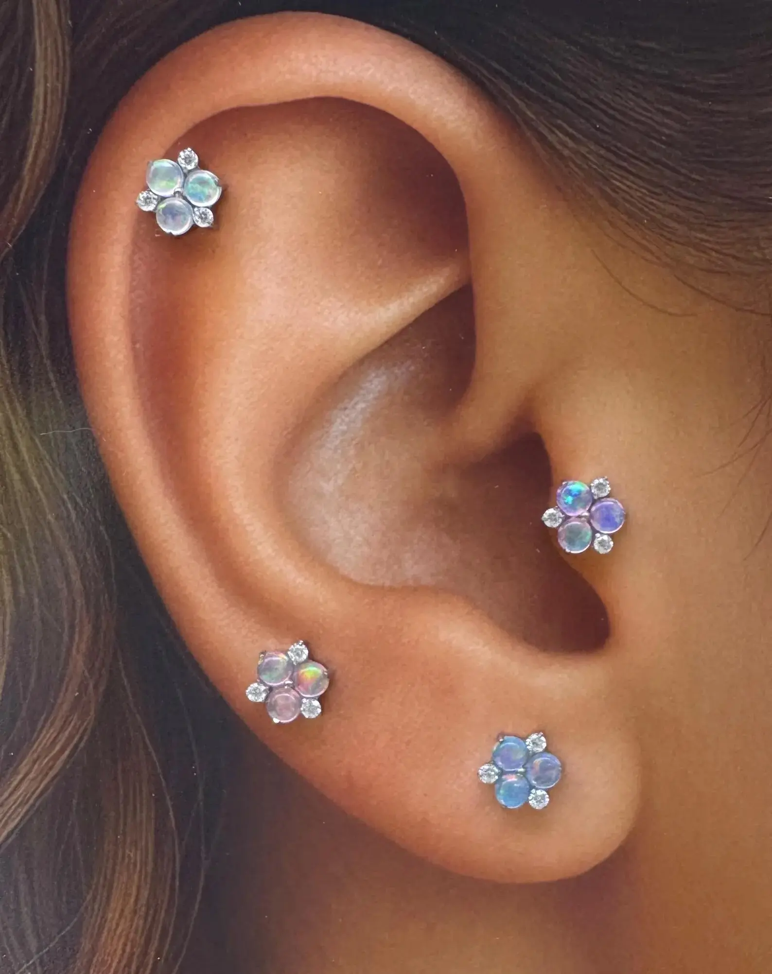Titanium Natural Australian Opal Studs Earrings • Gold Opal Earrings •  Conch • Tragus • Helix • Rook • Cartilage Studs • Flat Back Earrings • Tiny Studs