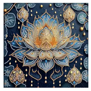 Lotus Pattern DIY Diamond Arts Colorful Painting Kit without Frame, 5D Special Shape Diamond Arts Painting Kit, DIY Decorative Art Picture for Beginner, Handicraft