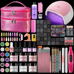 Beginner Nail Kit | All-in-One Salon-Quality Manicure Set with UV Lamp, Nail Drill, Powder & Decorations in Pink Gift Bag