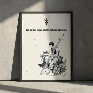 Berserk Manga Poster Art Print, Guts Anime Inspirational Quote Graphic, Griffith Minimalist Artwork Wall Decor, Gift for Anime Fan