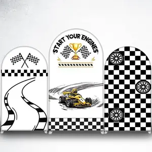 15-day 2D Flat Delivery Start Your Engines Race Car Arch Backdrop Cover for Racing Theme Birthday Party