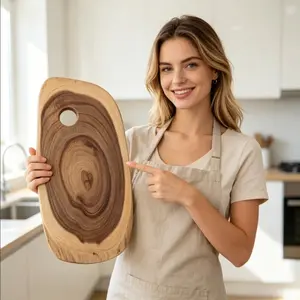 1Pcs Natural Acacia Wood Cutting Board, Food Grade Glue-Free & Lacquer-Free, Unique Grain for Kitchen Chopping/Fruit Platter/Decoration, Random Delivery