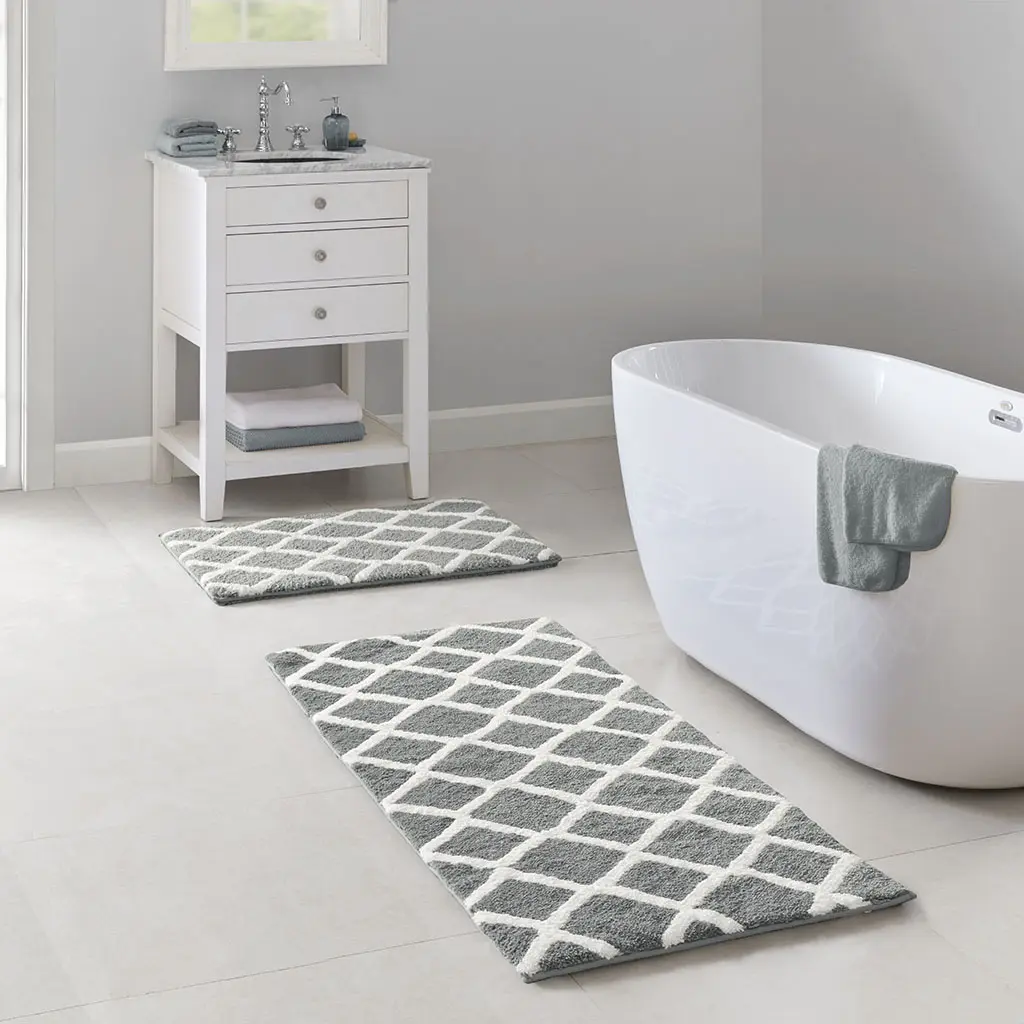 Reversible High Pile Tufted Microfiber Bath Rug Mats Multicolor