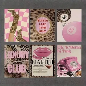 Vintage Leopard Print Canvas Set, 6-Piece Fashion Art Prints, Leopard Pattern, Lucky Ball Poster, Room Decor, Unframed