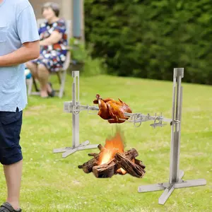 53 Inch Electric Rotisserie Grill Kit, 25W 360° Rotatable Stainless Steel Electric BBQ Grill Height Adjustable Camping Rotisserie Grill Outdoor Picnic Cooker Grill, 88lbs Bearing Capacity Birthday