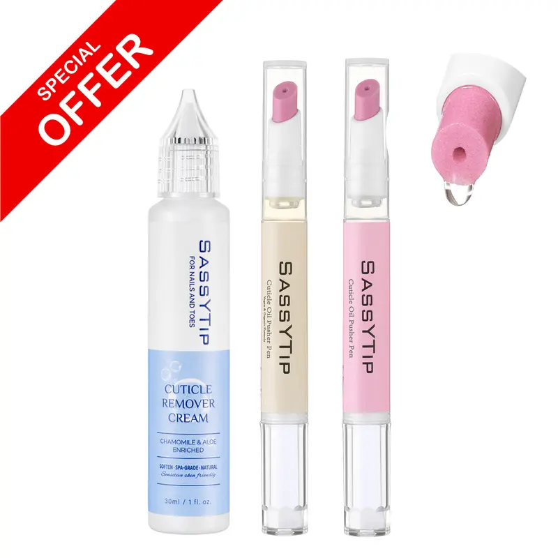 Vegan Organic 2-in-1 Cuticle Care Kit - Travel-Friendly Natural Manicure & Pedicure Tool Set with Pusher Pen, Cuticle Remover Cream, Elegant Design, Fragrance Free for Gentle Grooming, Nail Prep, Daily Use, Nail Growth Promotion