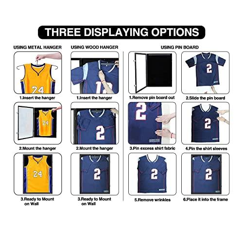 IHEIPYE Jersey Frame Display Case with 98% UV Protection Acrylic Panel Gold Locks for Baseball Basketball Football Soccer Hockey Sport Shirt Black