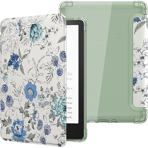 Case for 6.8" Kindle Paperwhite 11th Generation 2021&Kindle Paperwhite Signature Edition, Ultra Clear Soft Flexible Transparent TPU Back Cover Light Shell with Auto Wake/Sleep, White Blue Floral