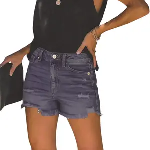 Ripped high-waisted denim shorts for women