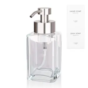 Foaming Soap Dispenser with Stainless Steel Pump 12oz Refillable Glass Liquid Dish Soap Bottles for Bathroom Kitchen Sink Home Decor