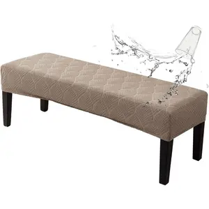 Waterproof Dining Room Bench Covers, Stretch Jacquard Bench Seat Protector Cover, Rectangular Bench Cover for Bedrooms Living Rooms Kitchens, Removable Washable (Taupe)