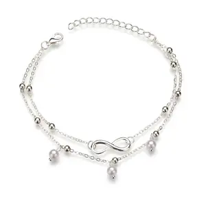 Boho Double Layer Infinity Pearl Ankle Bracelet Womens Anklet Foot Chain Beach