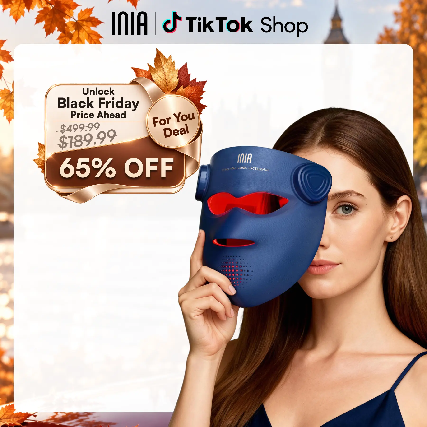 INIA GLOW 940 nm 4D LED Mask – Dual NIR 940 + 850 nm Deep Penetration for Deeper Repair, Red Light Therapy Mask for Visible Lift & Lasting Radiance, 4D Fit for Jawline Lift & Firm, Cooling Therapy, Wireless Comfort, Fall Beauty Gift for Women
