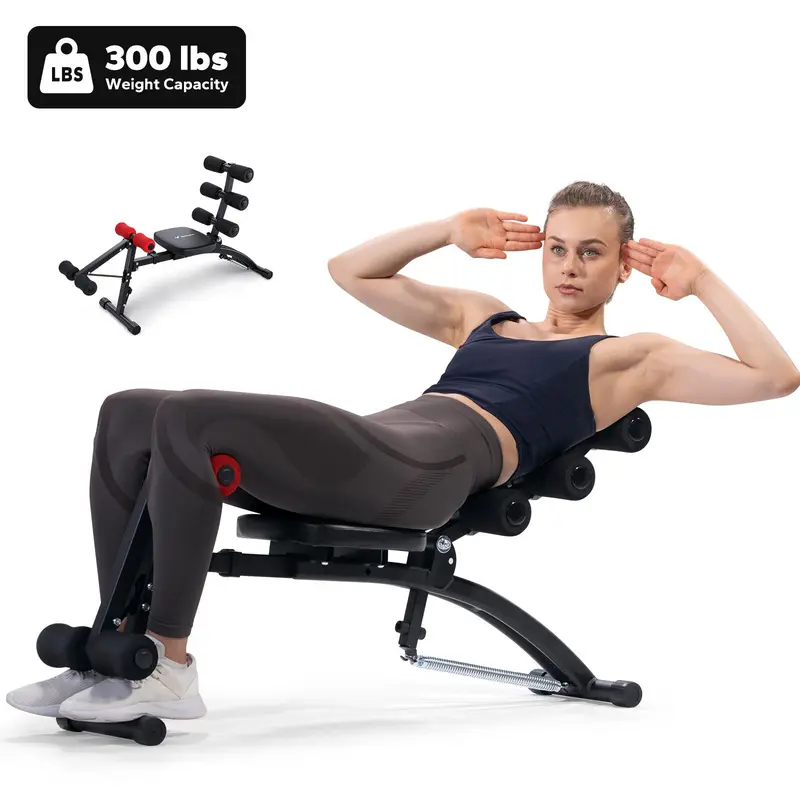 Merach Sit Up Bench Ab Machine, 300lbs Capacity Triangular Structure, 4-Level Length Adjustment, Exercise Machine for Home Gym Strength Training BackToSchool