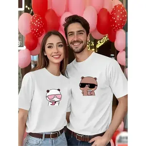 Couple'S T-Shirt for Christmas, Featuring a Romantic Design with Graphics, Casual Round Neck And Short Sleeves - Perfect for Summer Wear Or a Date Night