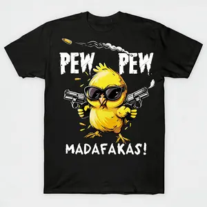 Men's Cool Chick PEW PEW Print T-Shirt Summer Casual Round Neck Short Sleeve Outdoor TopsPrint T-Shirt Summer Casual Round Neck Short Sleeve Outdoor Tops