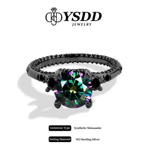 【#396 Black Firework】Gothic Trilogy Engegement Ring Synthetic Moissanite Rings in 925 Sterling Silver 1-3CT