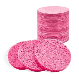 50-Count Facial Sponges, Compressed Natural Cellulose, Pink, Round Shape, Face Cleansing, Exfoliating, Makeup Removal