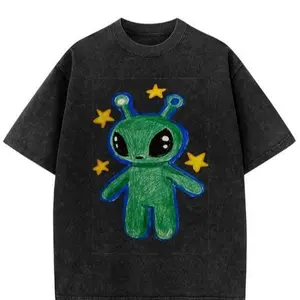 Cute Alien Unisex Vintage Washed Tee, Unisex Vintage Washed Tee, Vintage Coloful Tee - Oversized Shirt - Natural & Animal Planet Unisex Streetwear