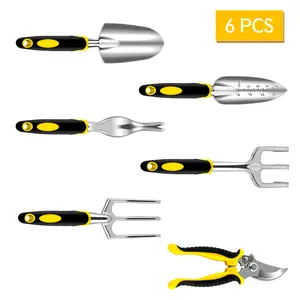 Garden tools set 6-piece gardening kit with pruning shears/hand trowel/transplanter/hand rake, delicate garden gift