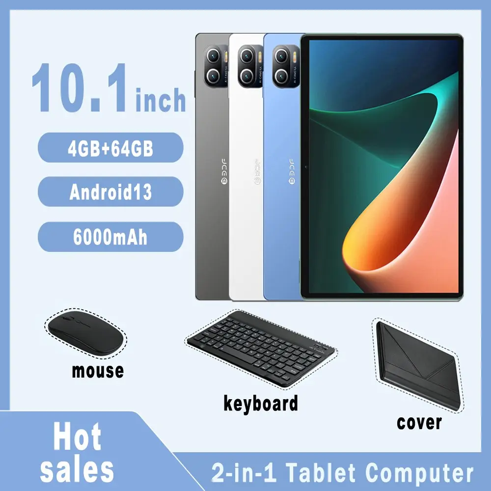 2-in-1 tablet with calling capabilities, Wireless tablet, Android Tablets, supports cellular network WIFI, Bluetooth, SIM card, TF card, 4GB RAM, 64GB ROM, Android 13, 10.1-inch accessories: keyboard, leather case, data cable, manual, OTG