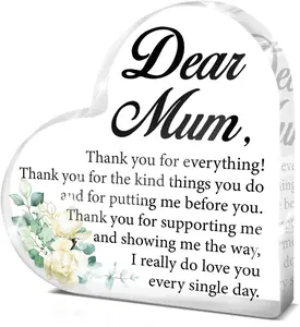 Mom Gifts From Daughter Son, Thank You Gifts for Mother Mum Mommy Bouns Mom, Mother Gift Ideas for Birthday Christmas Mother's Day, Thank You Mom Acrylic Heart Sign Keepsake