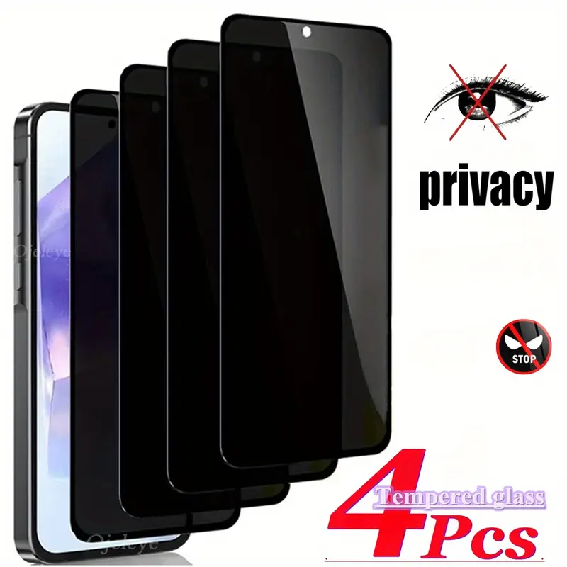 4PCS Privacy Protective, Tempered Screen Film For Samsung Galaxy A03 A04 A04E A13 A14 A23 A34 A04S A54 A05 A05S A25 A35 A15 A24 A55 A03s A53 A52 Anti-Scratch, Anti-Fingerprint, Privacy Protections