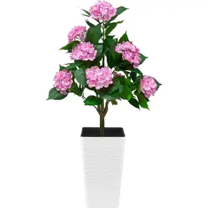 46 Inch Artificial Pink Hydrangea Tree, Fake Hydrangea Flower Tree with Planters, Decorative Topiary Plant, Cement Filled Potted Faux Plants for Porch Home Office Living Room Decor (Pink)