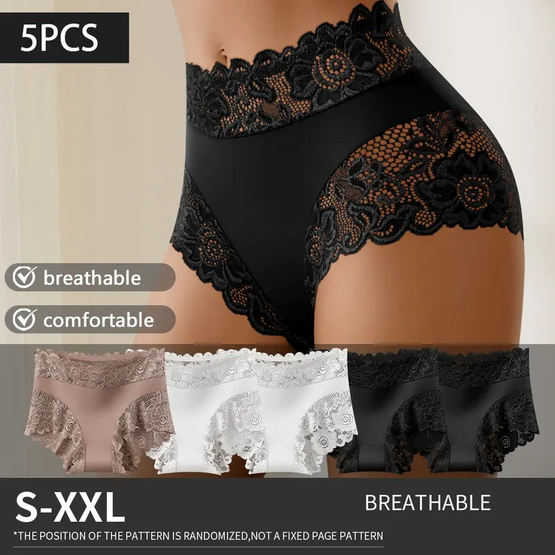 QUASTI 5/10 Pack Silky Smooth & Sexy Lace Mid-Waist Panties for Women, Lightweight Breathable Fabric Briefs, Soft Stretch Everyday Intimates, S-XXL Feminine Feminine