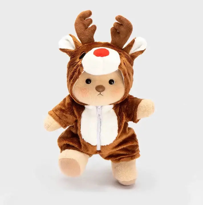 Getahug Christmas Reindeer Bear - Handmade Jointed Collectible Soft Animal, Cute Face, Movable Limbs, Premium Filling, Huggable Stuffed Animal, Kids' Holiday Gift & Display Doll
