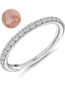 1Pcs G23 Titanium Nose Rings Hoops Hypoallergenic Conch Piercing Jewelry 16G 18G 20G Hinged Segment CZ Paved Clicker Rings for Septum Cartilage Daith Helix Rook Tragus Ear Lobe Earrings for Women Men 6mm/8mm/10mm