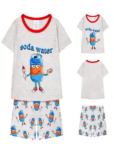 Boys' Cartoon Print Short Sleeve Pajama Set, Breathable Fitted Sleepwear, Casual Home for Daily Playtime