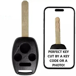 Key Cut Service + 4 Button Remote Key Shell Case W Chip Holder Replacement for Honda CR-V, Pilot, Accord, Civic Hybrid, Civic 2005 - 2013 Models (No Chip Electronics are Included)