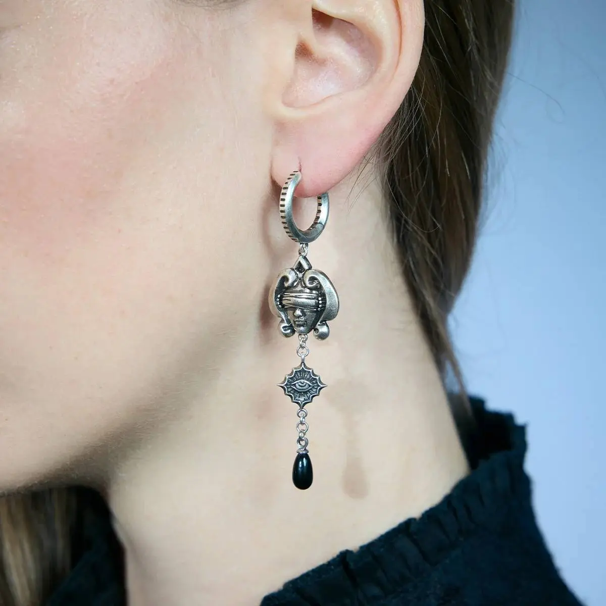 OBSIDIAN MIRROR  SECOND SIGHT EARRINGS