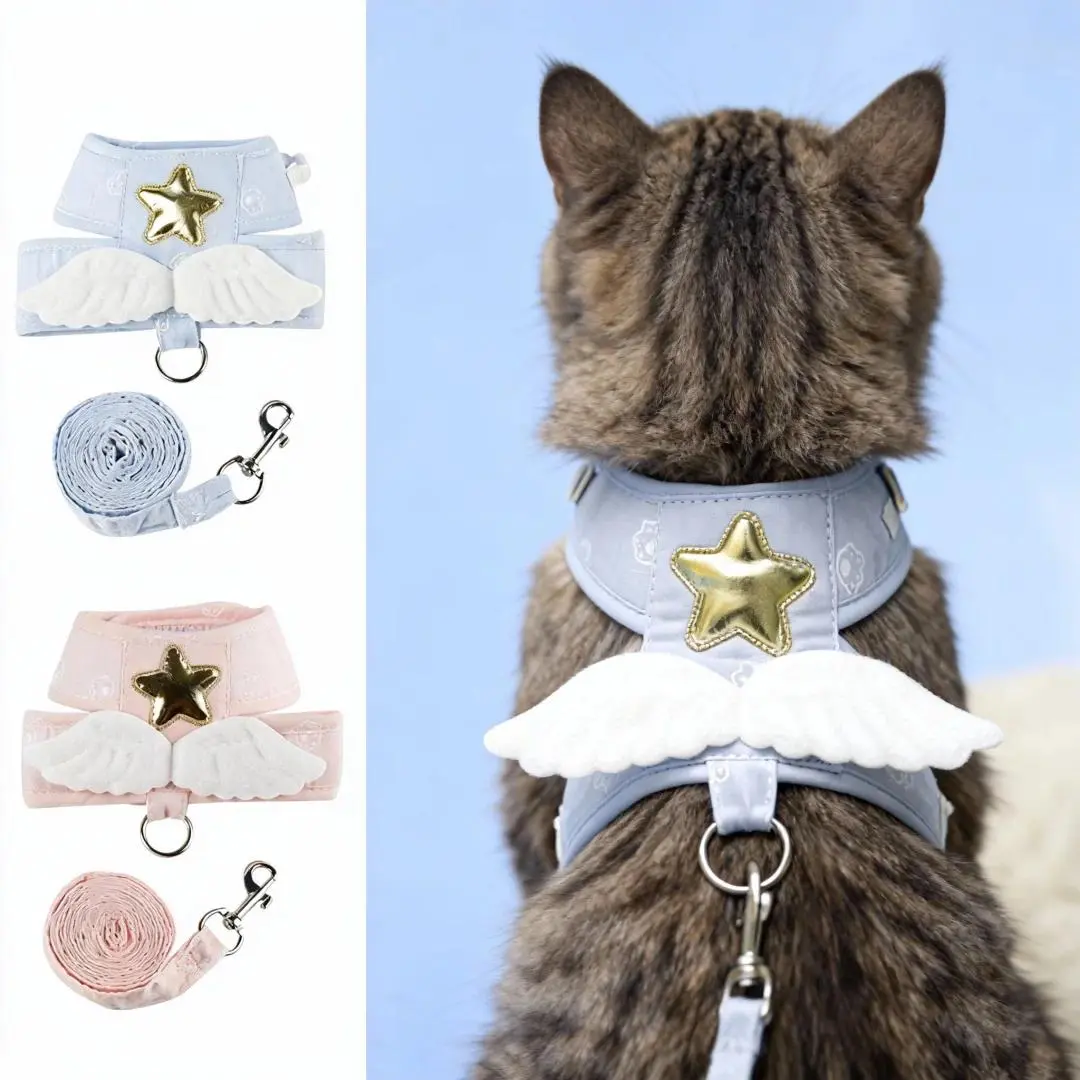 Angel Wing Cat Harness and Leash Set, Adjustable Kitten Vest Harness for Walking, Escape-Proof Soft Mesh Breathable also Puppy