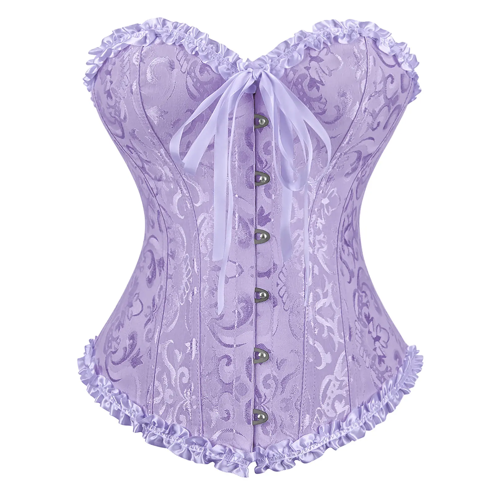 MILALEE Women's Sexy Satin Corset-Bustier Floral Print Boned Overbust Corset Top Black Satin Waist Cincher Halloween Gothic Party Outfit XS-7XL 819-ZC