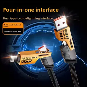 4-in-1 Fast-Charging Mobile Phone Data Cable with Dual Type-C 6A Dual-Port 65W Charging for Multiple Devices
