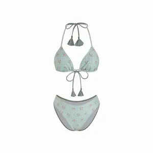 Cider Halter Neckline Gingham Floral Triangle Top & Low Rise Cheeky Bottom Bikini Set