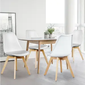 Set of 4 Dining Chairs, Mid-Century Modern Style, PU Leather Padded Seat, Durable Wooden Leg, 22.83"W x 19.09"D x 32.87"H,White