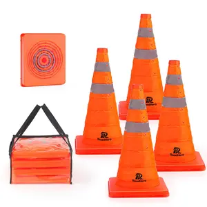 RoadHero 18" Collapsible Traffic Cones 4 Pack with Reflective Collars for Parking, Driving, Road Safety