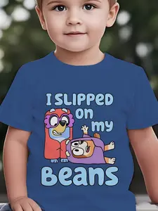 Kids Short Sleeve 3D Bluey Cartoon Print Top, Summer Fashion T-Shirt for Boys & Girls, Comfortable Daily Wear & Holiday Gift