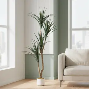 Realistic Artificial Dracaena Marginata Tree in Pot – 5.4FT Tall Faux Evergreen Indoor Floor Plant – Decorative Greenery for Home, Office, Living Room, Porch – Lush Green Leaves