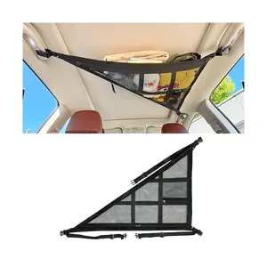 Car Roof Cargo Net Pocket, Dual Layer Mesh Reinforced Storage Rack, Zippered Interior Car Organizer Compatible with Three-Handle Vehicles, Universal Car Accessories